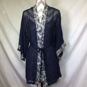 Val Mode Lingerie Blue Paisley Robe & Chemises Nightie Set, Sz S
